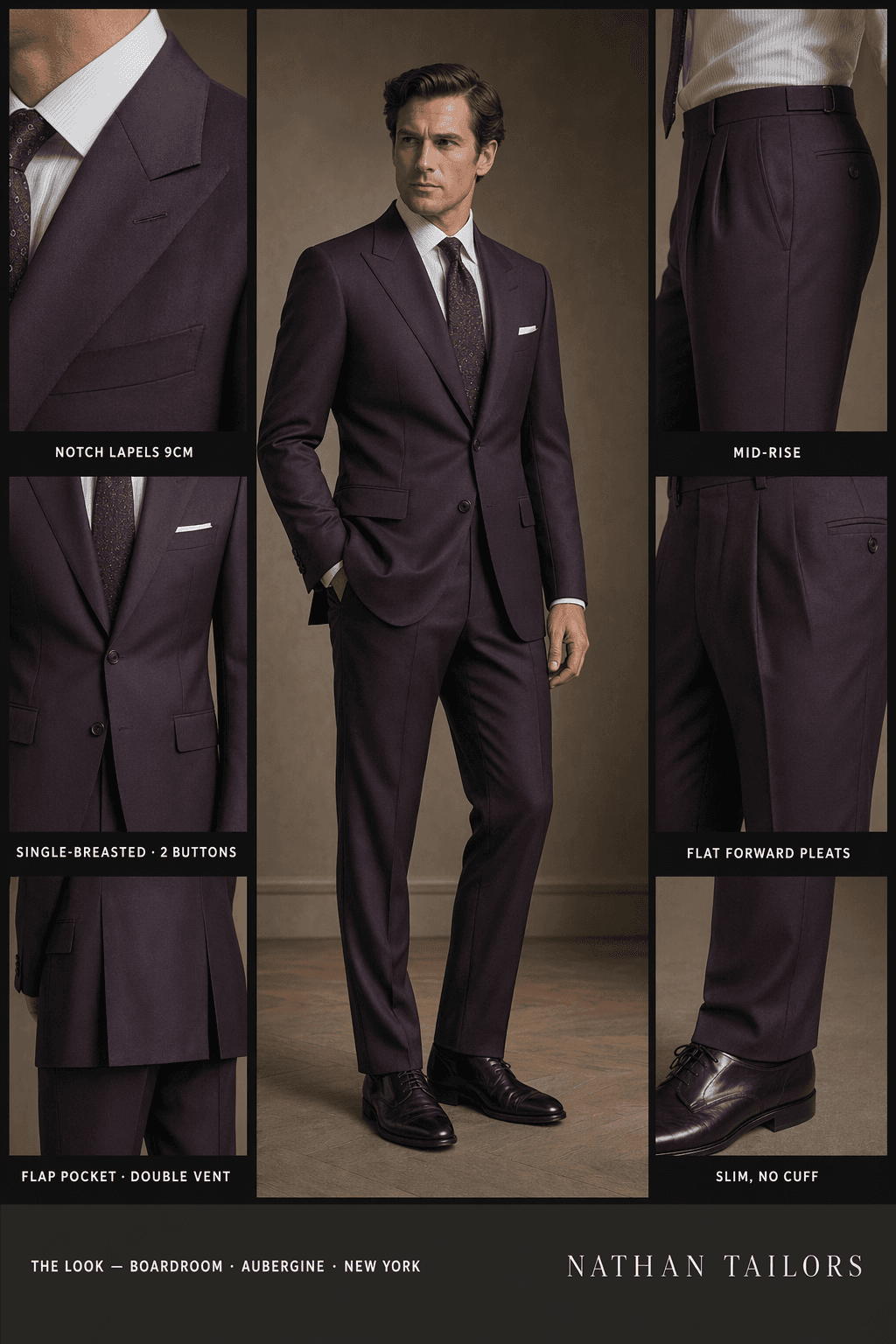 aubergine single-breasted online custom suit — designed at RemoteSuit, made to measure online