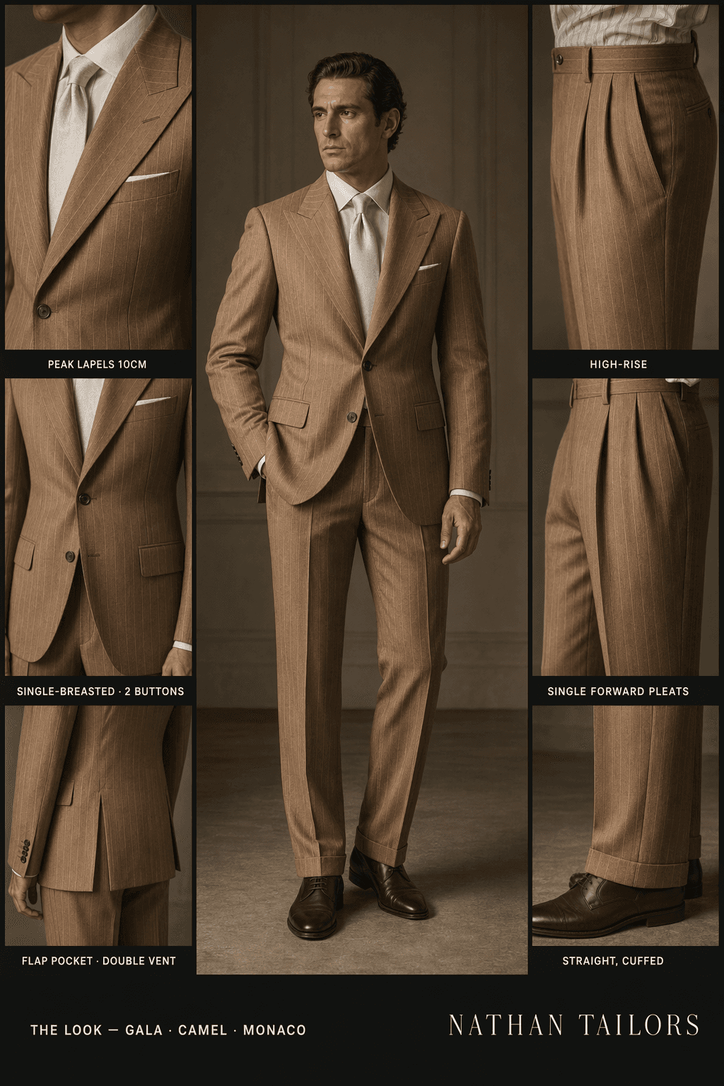 camel single-breasted online custom suit — designed at RemoteSuit, made to measure online