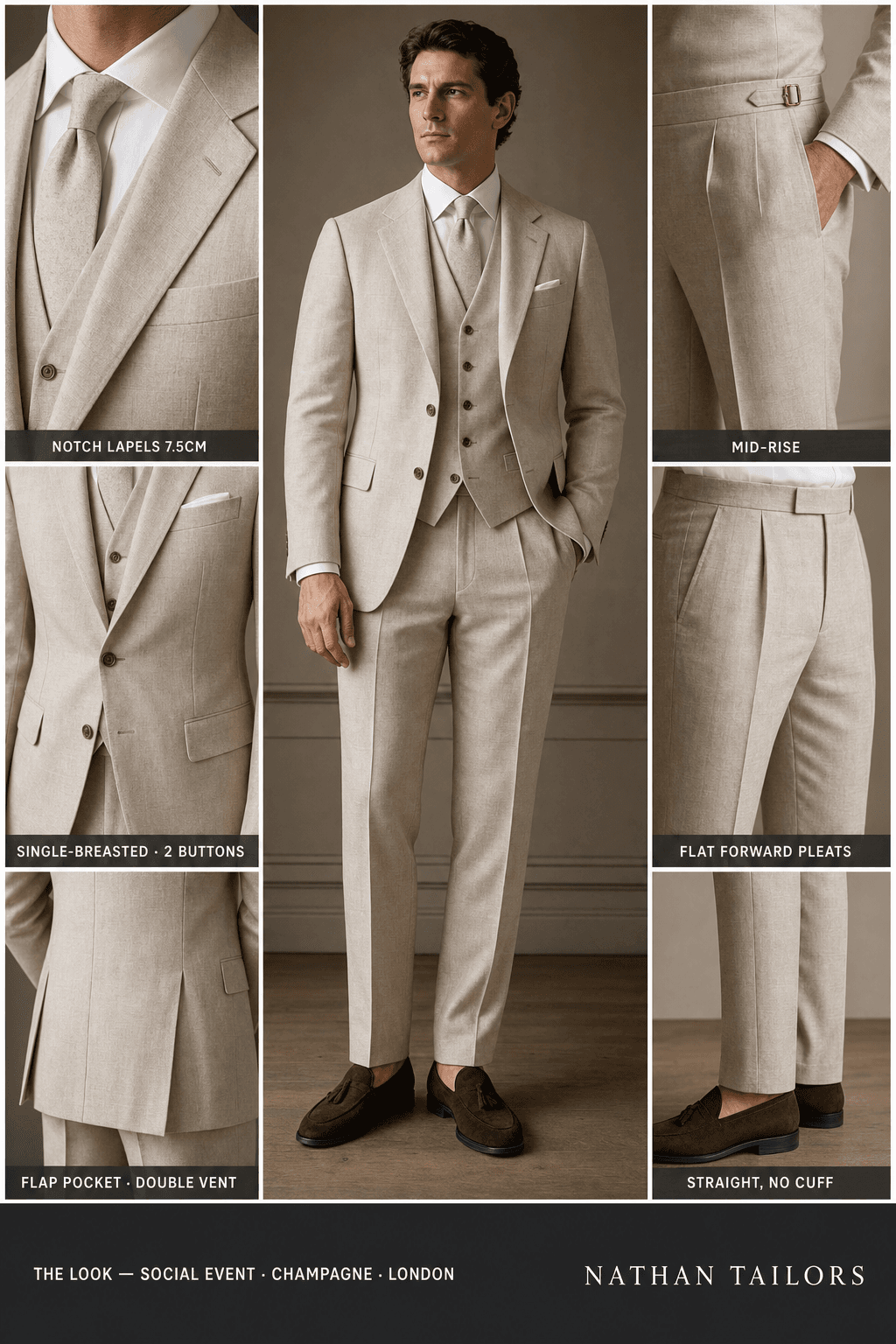 champagne single-breasted notch-lapel online custom suit — designed online at RemoteSuit. Made-to-measure online custom suit available from $149.