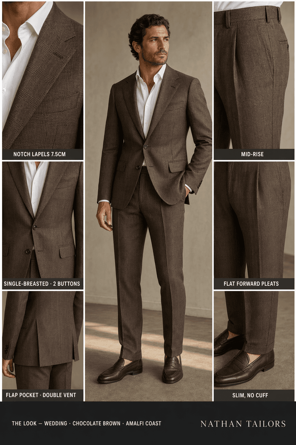 chocolate brown single-breasted online custom suit — designed at RemoteSuit, made to measure online
