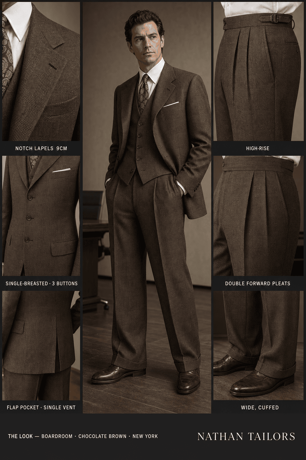 chocolate brown glen_plaid single-breasted online custom suit — designed at RemoteSuit, made to measure online