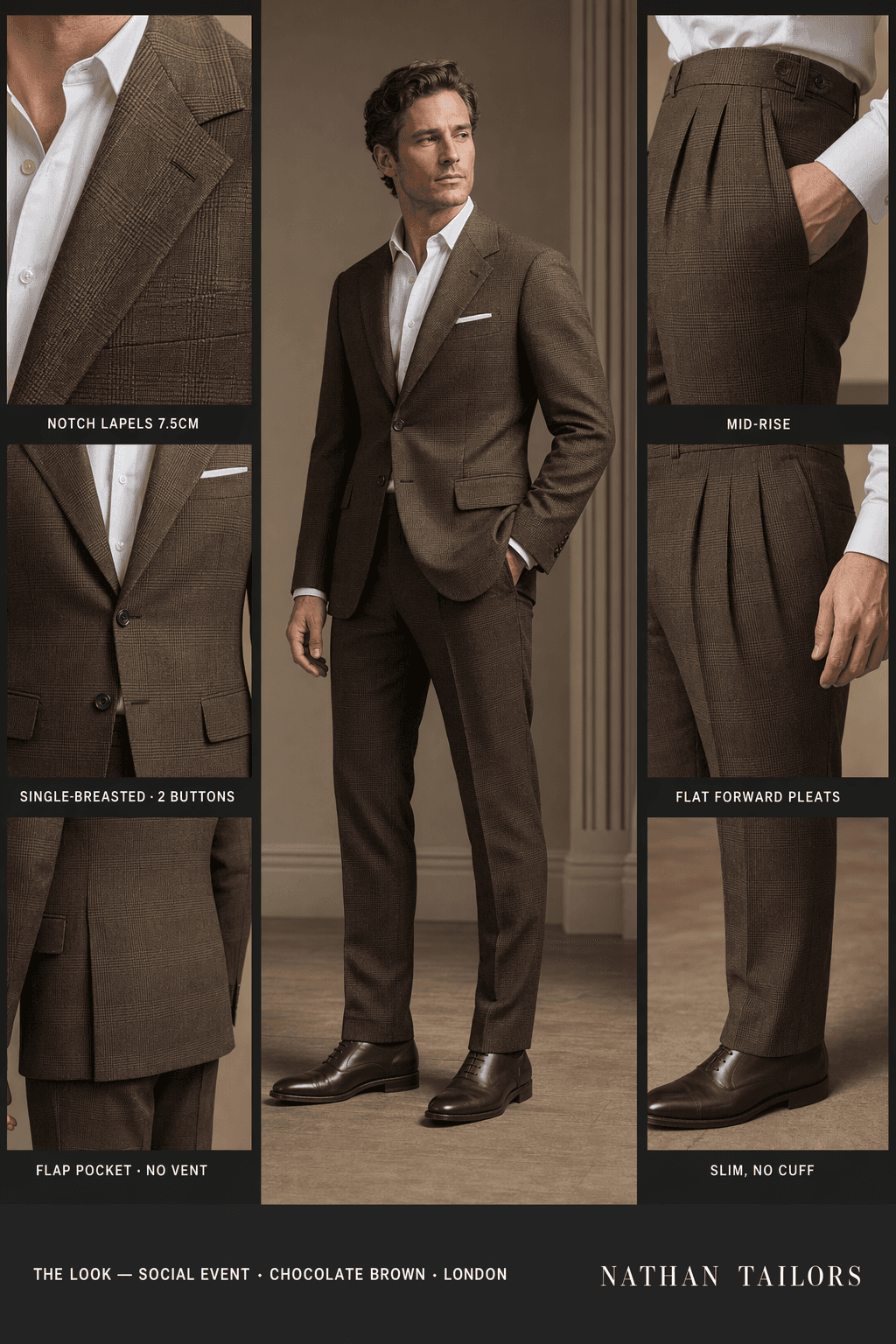 chocolate brown single-breasted online custom suit — designed at RemoteSuit, made to measure online