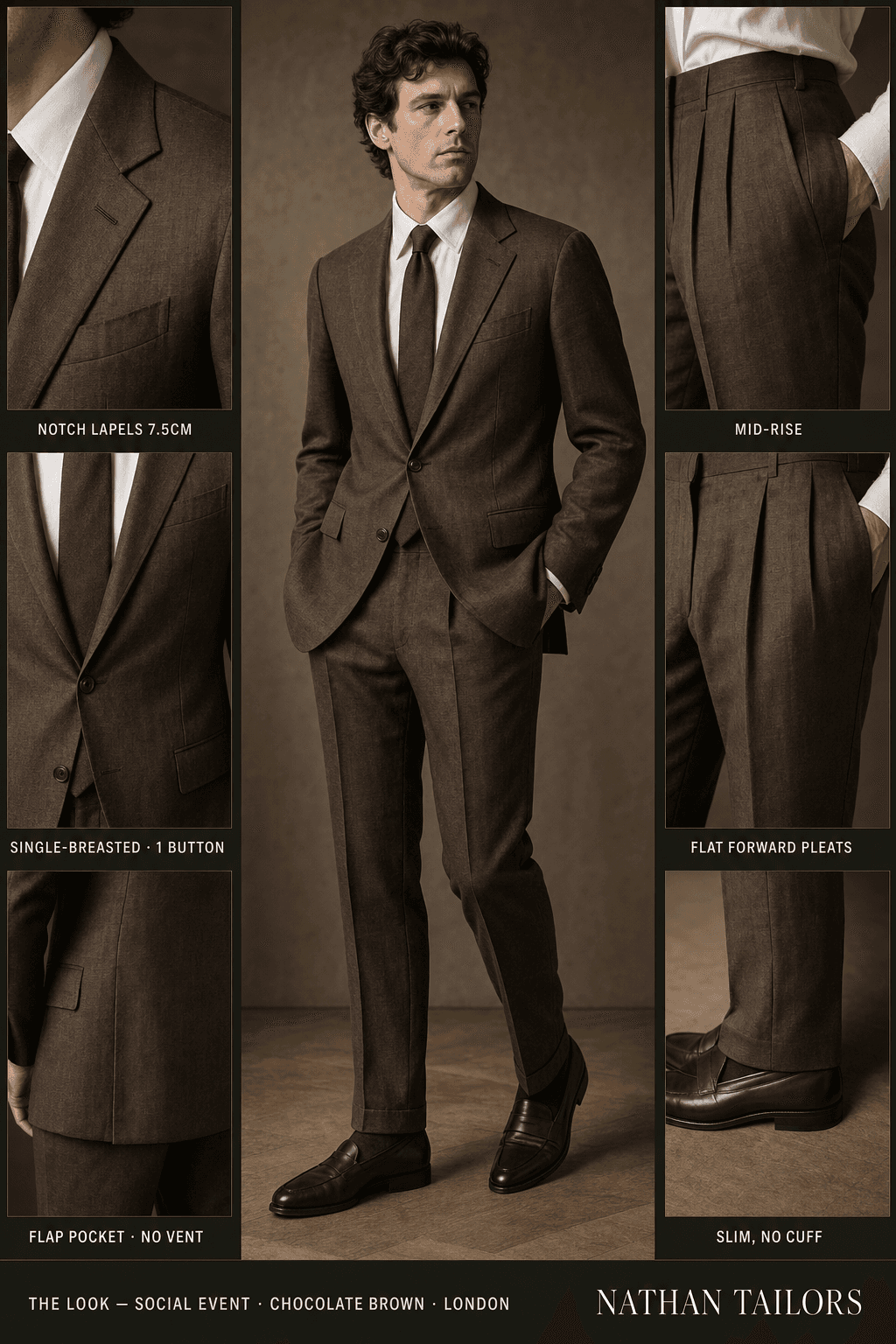 chocolate brown single-breasted online custom suit — RemoteSuit made-to-measure design