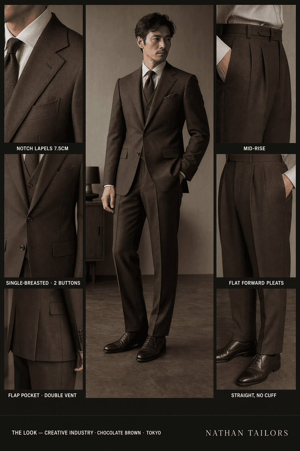 chocolate brown single-breasted online custom suit — designed at RemoteSuit, made to measure online