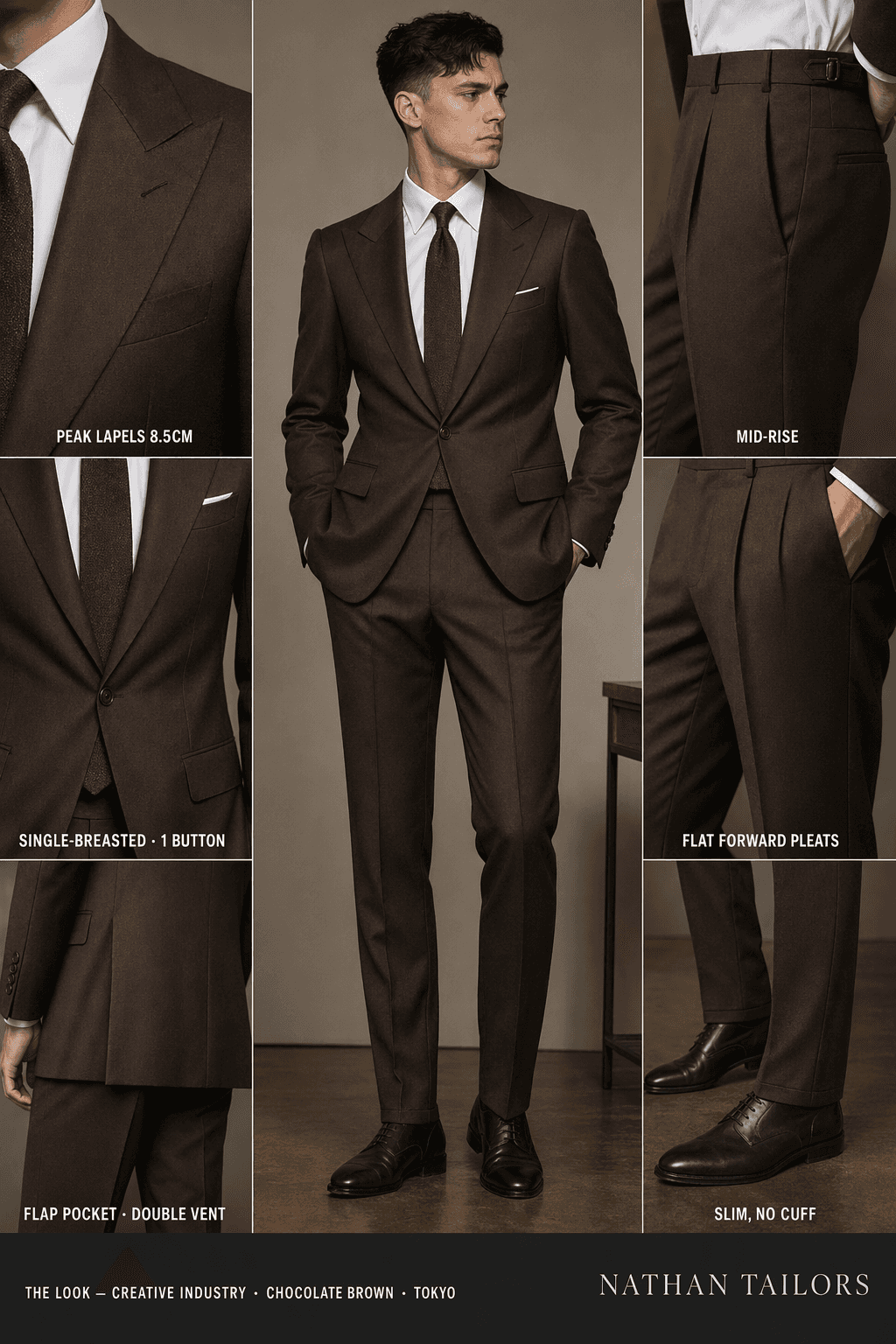 chocolate brown single-breasted online custom suit — designed at RemoteSuit, made to measure online