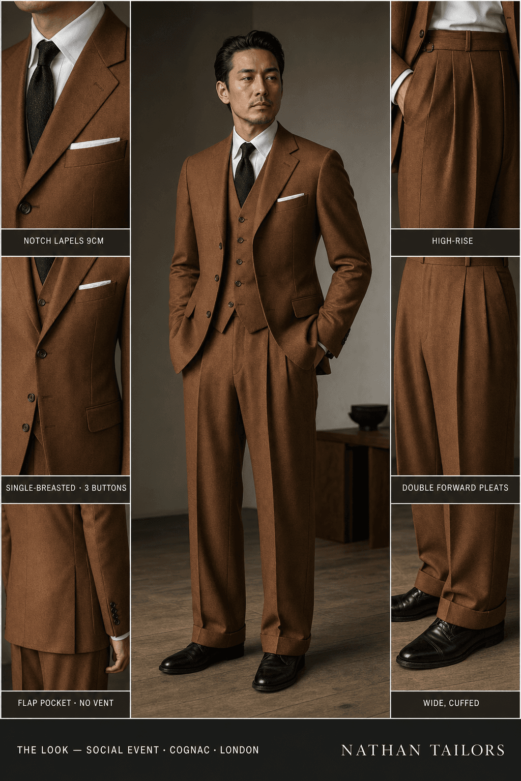 cognac single-breasted notch-lapel online custom suit — designed online at RemoteSuit. Made-to-measure online custom suit available from $129.