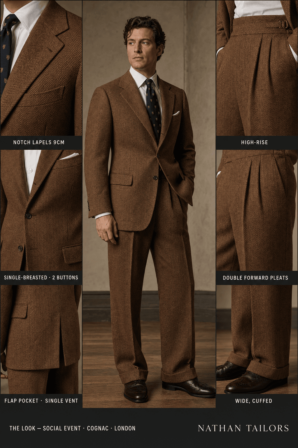 cognac single-breasted notch-lapel online custom suit — designed online at RemoteSuit. Made-to-measure online custom suit available from $149.