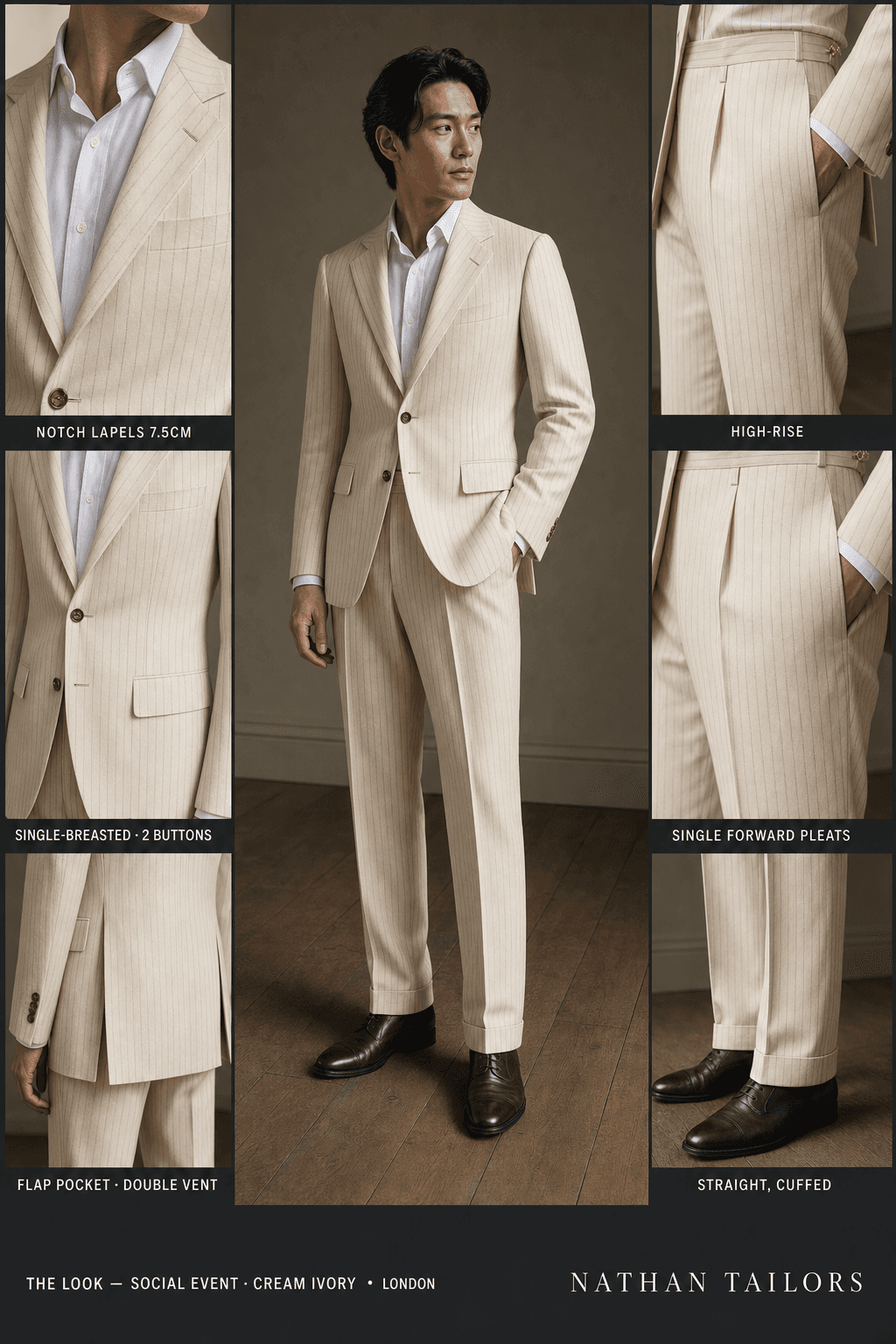 cream ivory pinstripe single-breasted online custom suit — designed at RemoteSuit, made to measure online