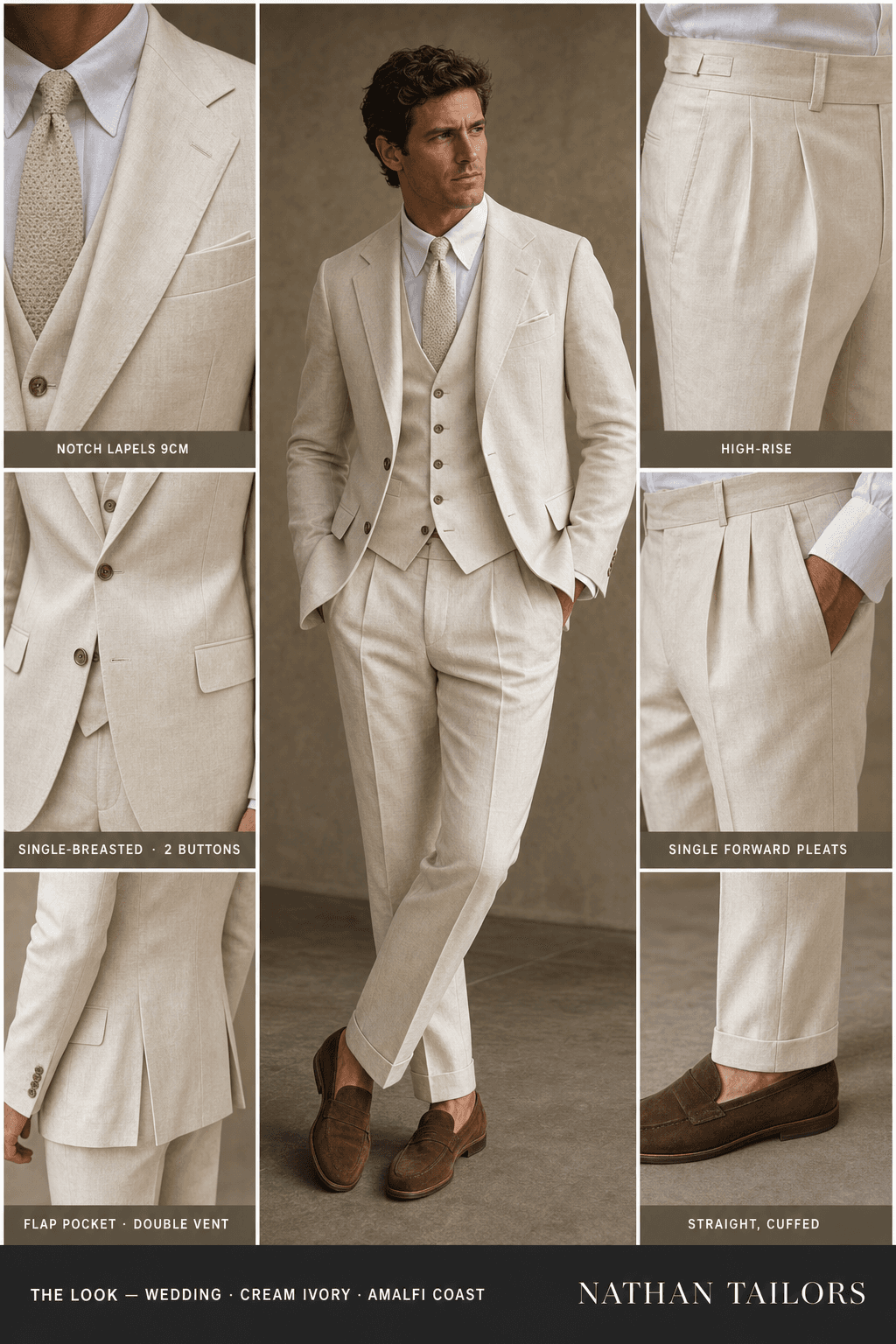 cream ivory single-breasted notch-lapel online custom suit — designed online at RemoteSuit. Made-to-measure online custom suit available from $149.