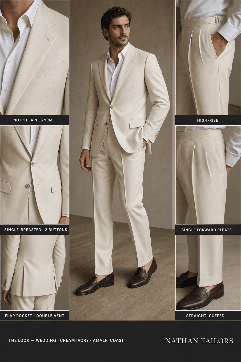 cream ivory single-breasted notch-lapel online custom suit — designed online at RemoteSuit. Made-to-measure online custom suit available from $149.