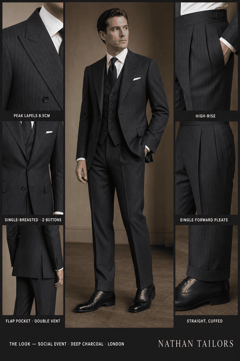 deep charcoal pinstripe single-breasted online custom suit — designed at RemoteSuit, made to measure online