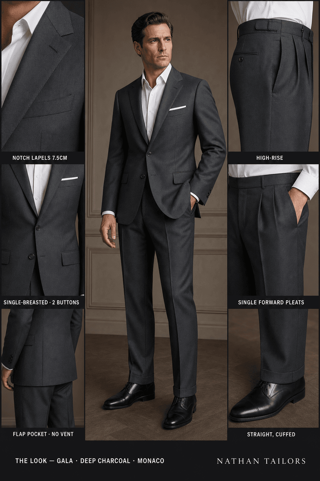 deep charcoal single-breasted online custom suit — designed at RemoteSuit, made to measure online