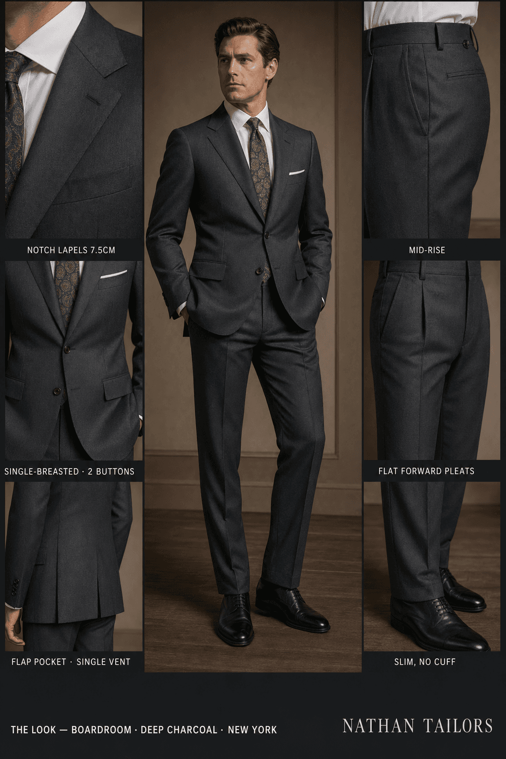 deep charcoal single-breasted online custom suit — designed at RemoteSuit, made to measure online
