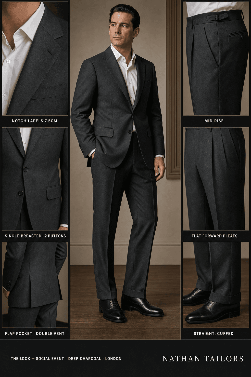 deep charcoal single-breasted online custom suit — designed at RemoteSuit, made to measure online