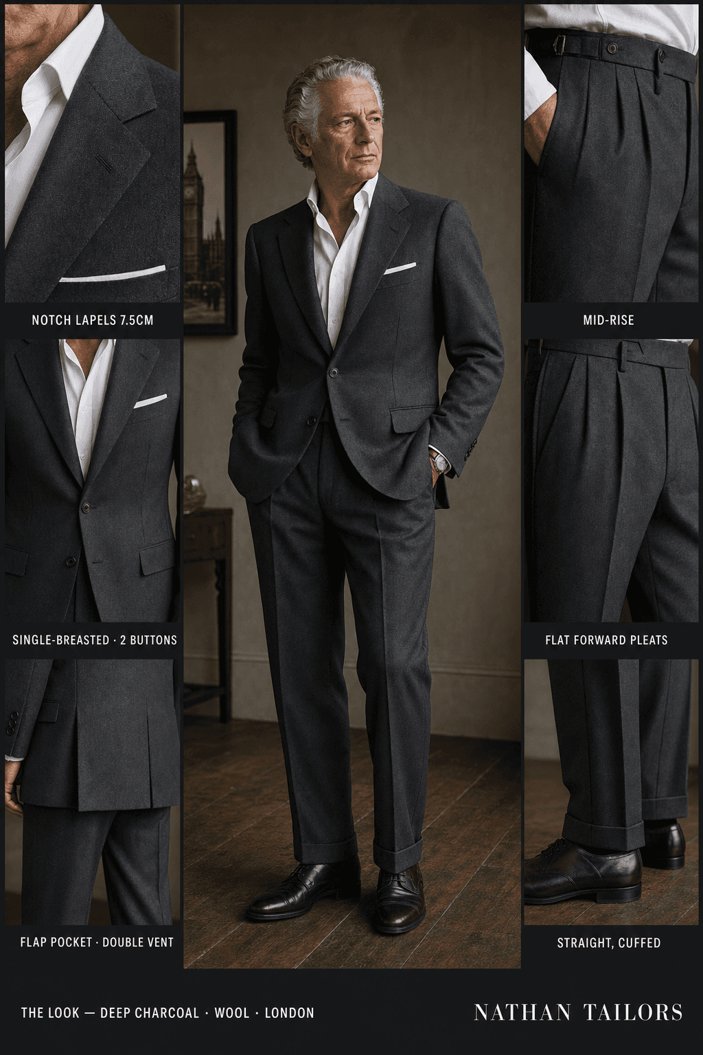 deep charcoal single-breasted online custom suit — designed at RemoteSuit, made to measure online