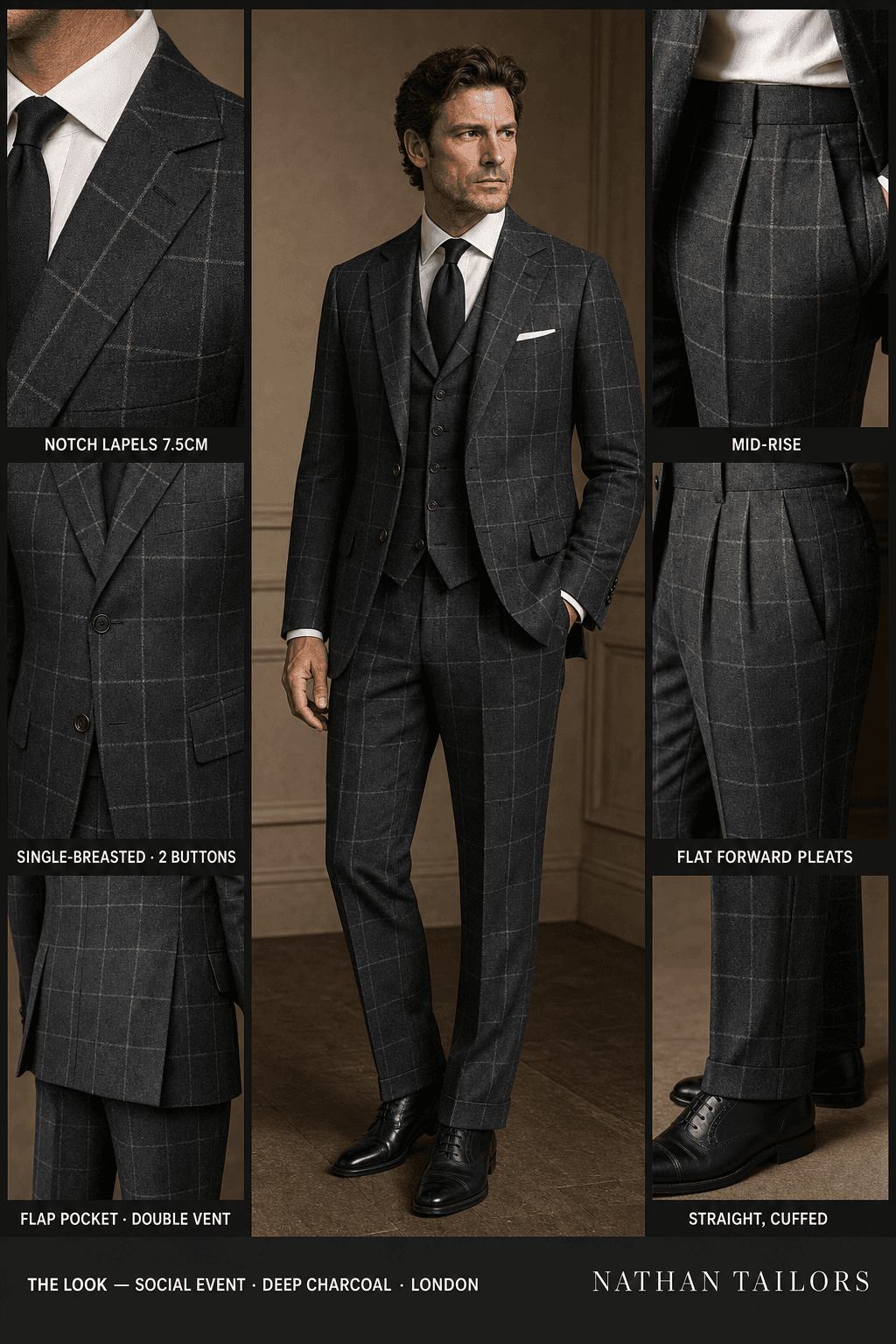 deep charcoal single-breasted notch-lapel online custom suit — designed online at RemoteSuit. Made-to-measure online custom suit available from $129.