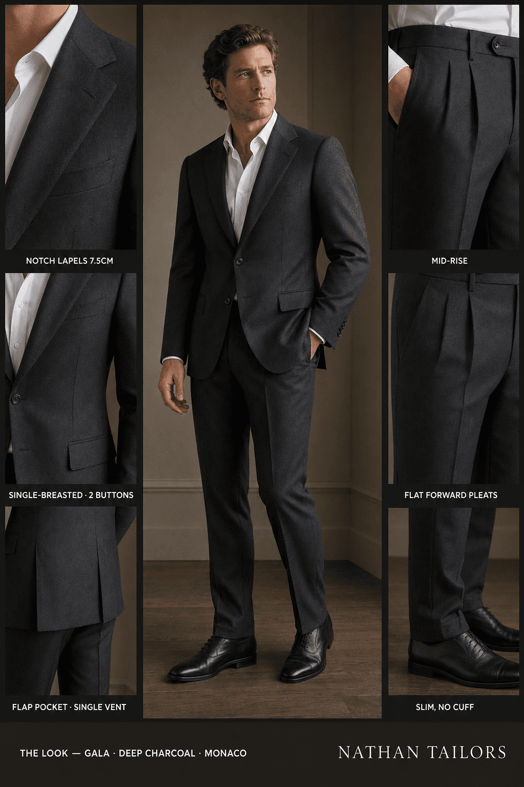 deep charcoal single-breasted online custom suit — designed at RemoteSuit, made to measure online
