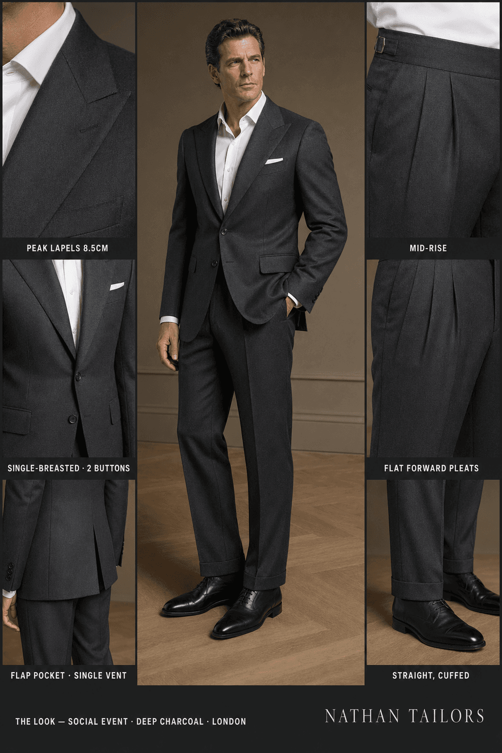 deep charcoal single-breasted online custom suit — designed at RemoteSuit, made to measure online