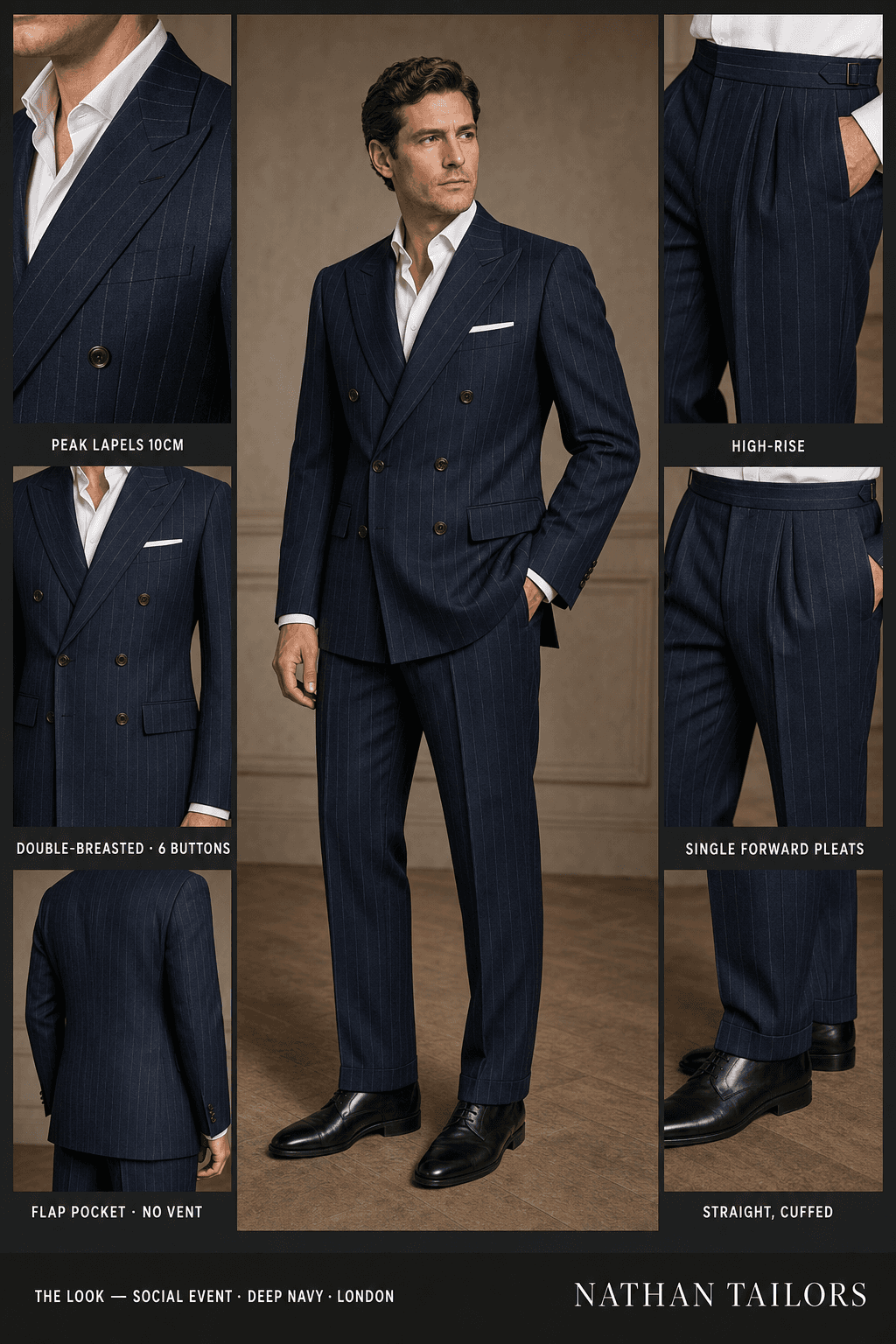 deep navy double-breasted online custom suit — designed at RemoteSuit, made to measure online