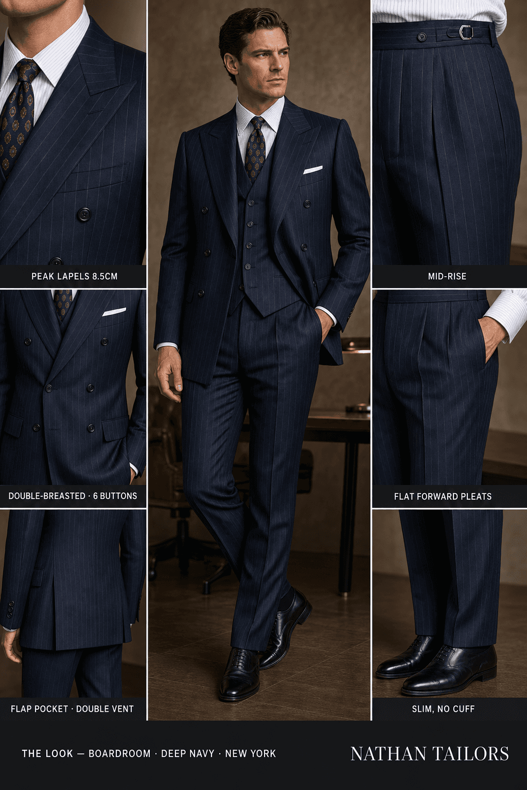 deep navy double-breasted online custom suit — designed at RemoteSuit, made to measure online