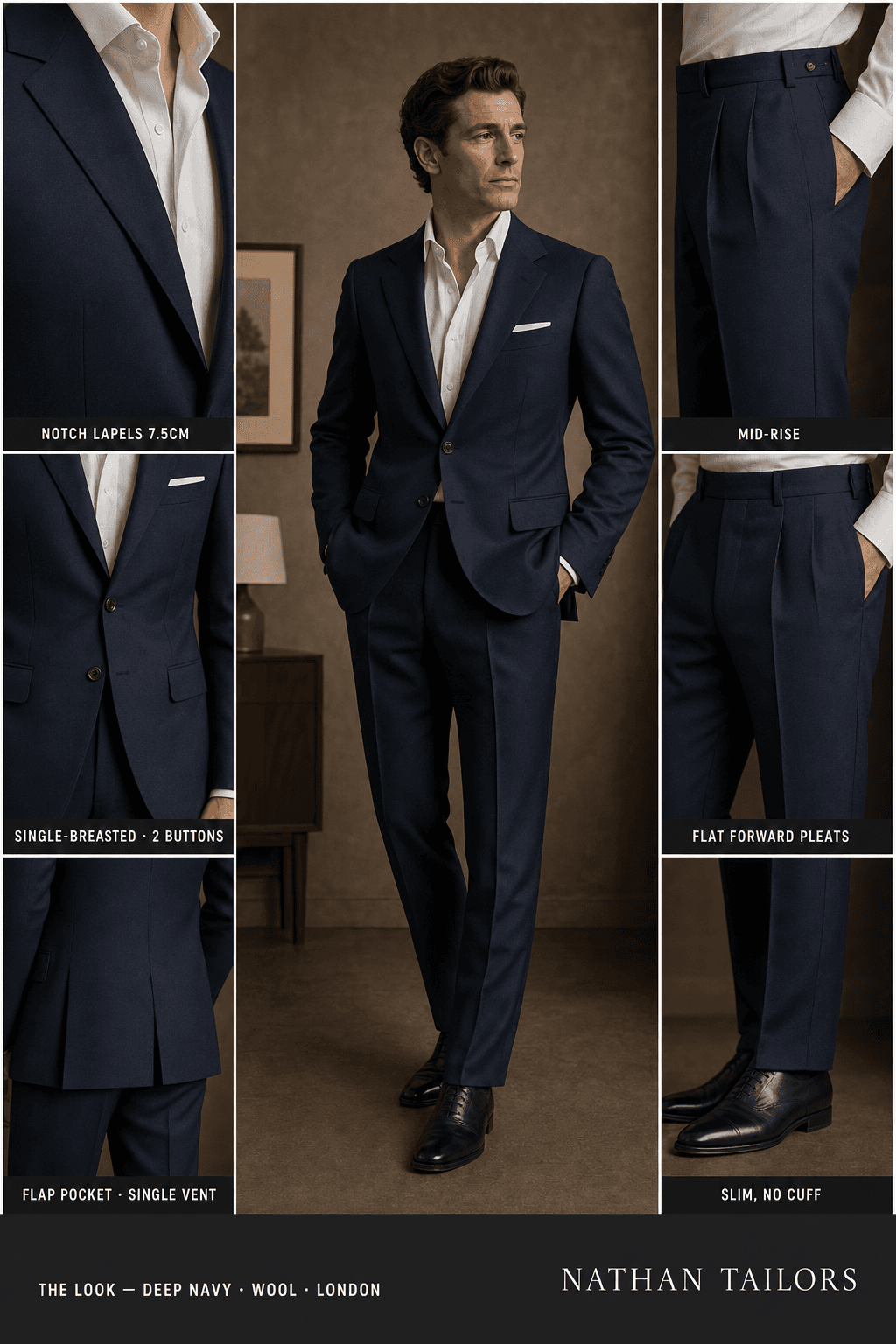 deep navy single-breasted online custom suit — designed at RemoteSuit, made to measure online