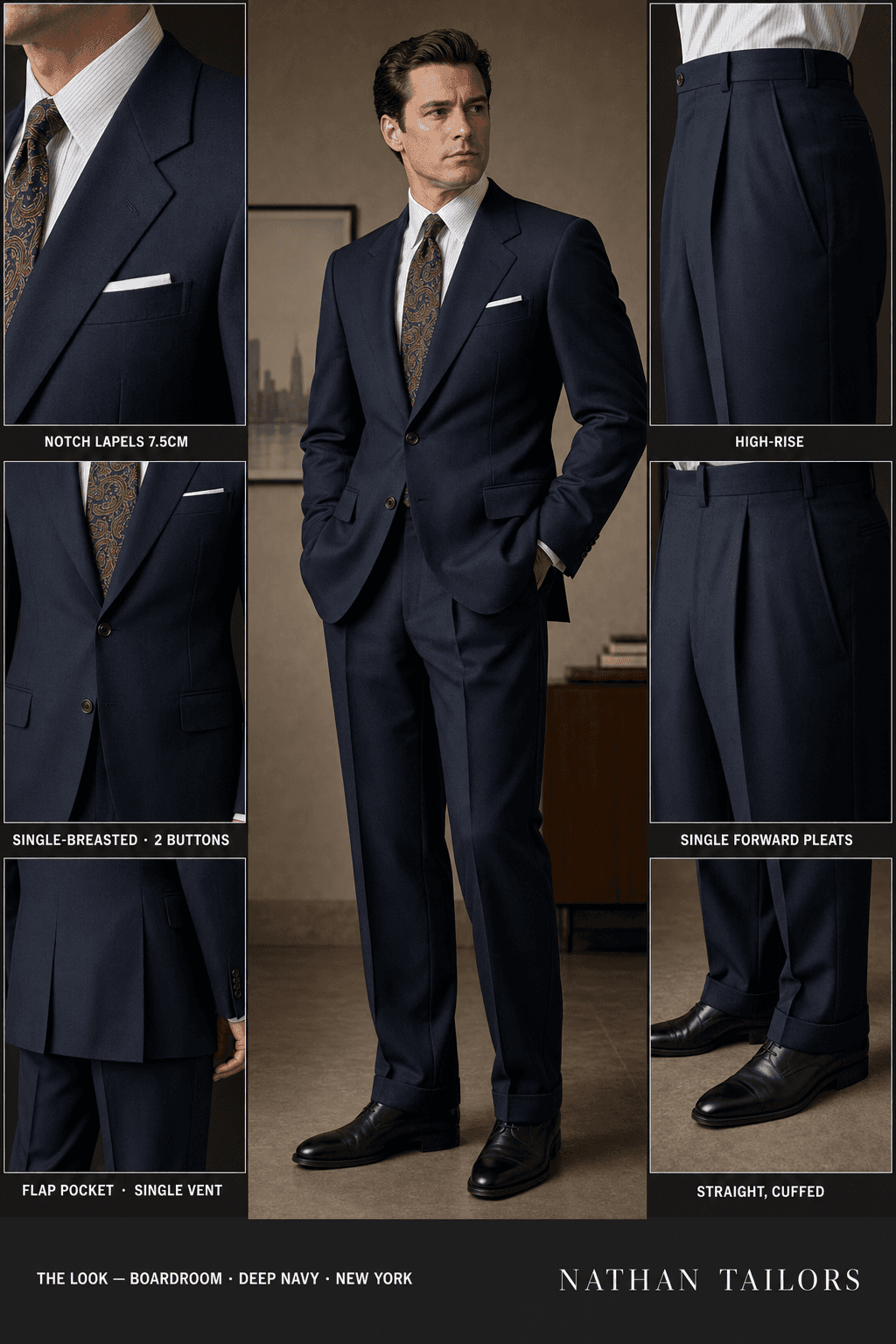 deep navy single-breasted online custom suit — designed at RemoteSuit, made to measure online