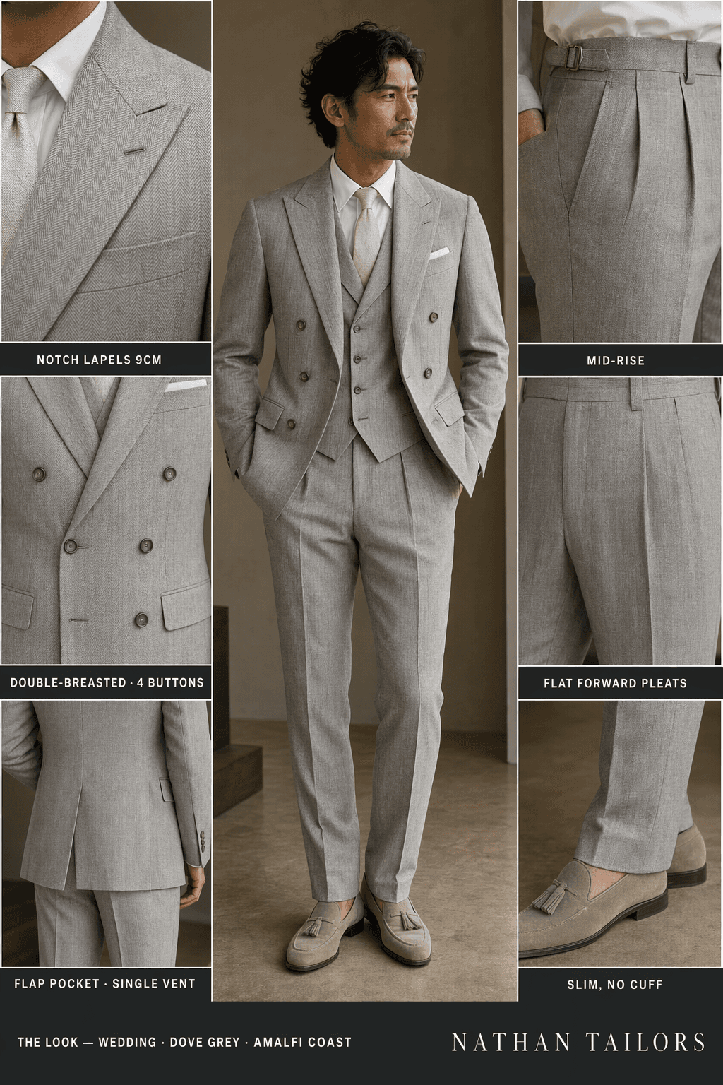 dove grey double-breasted online custom suit — designed at RemoteSuit, made to measure online