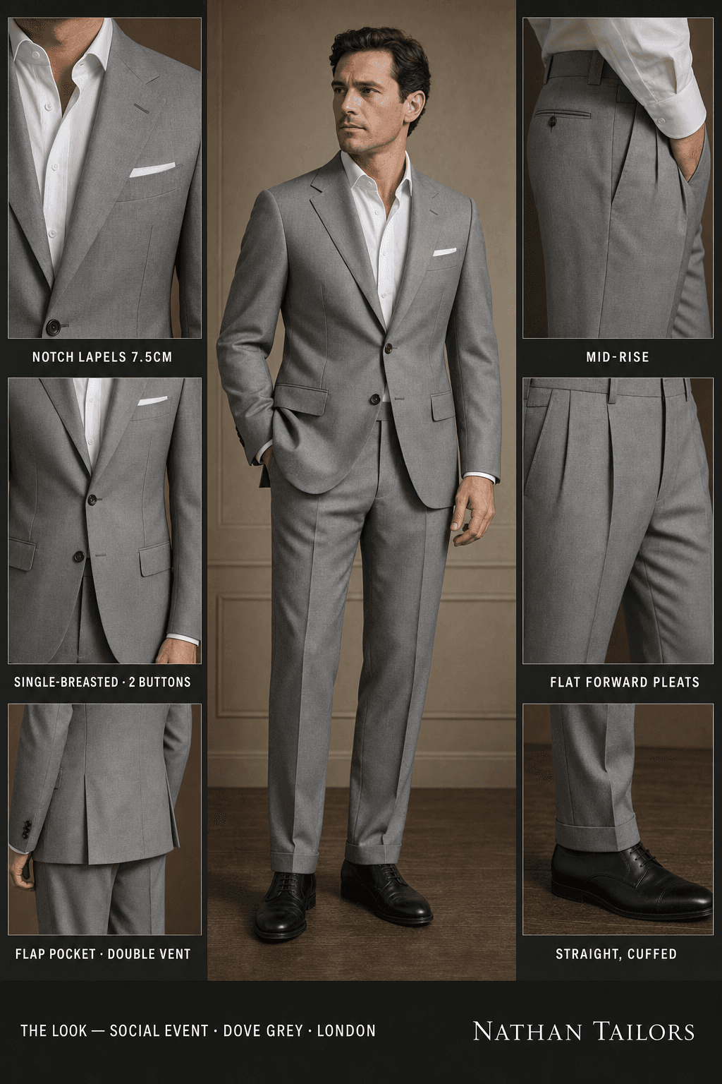 dove grey single-breasted notch-lapel online custom suit — designed online at RemoteSuit. Made-to-measure online custom suit available from $129.