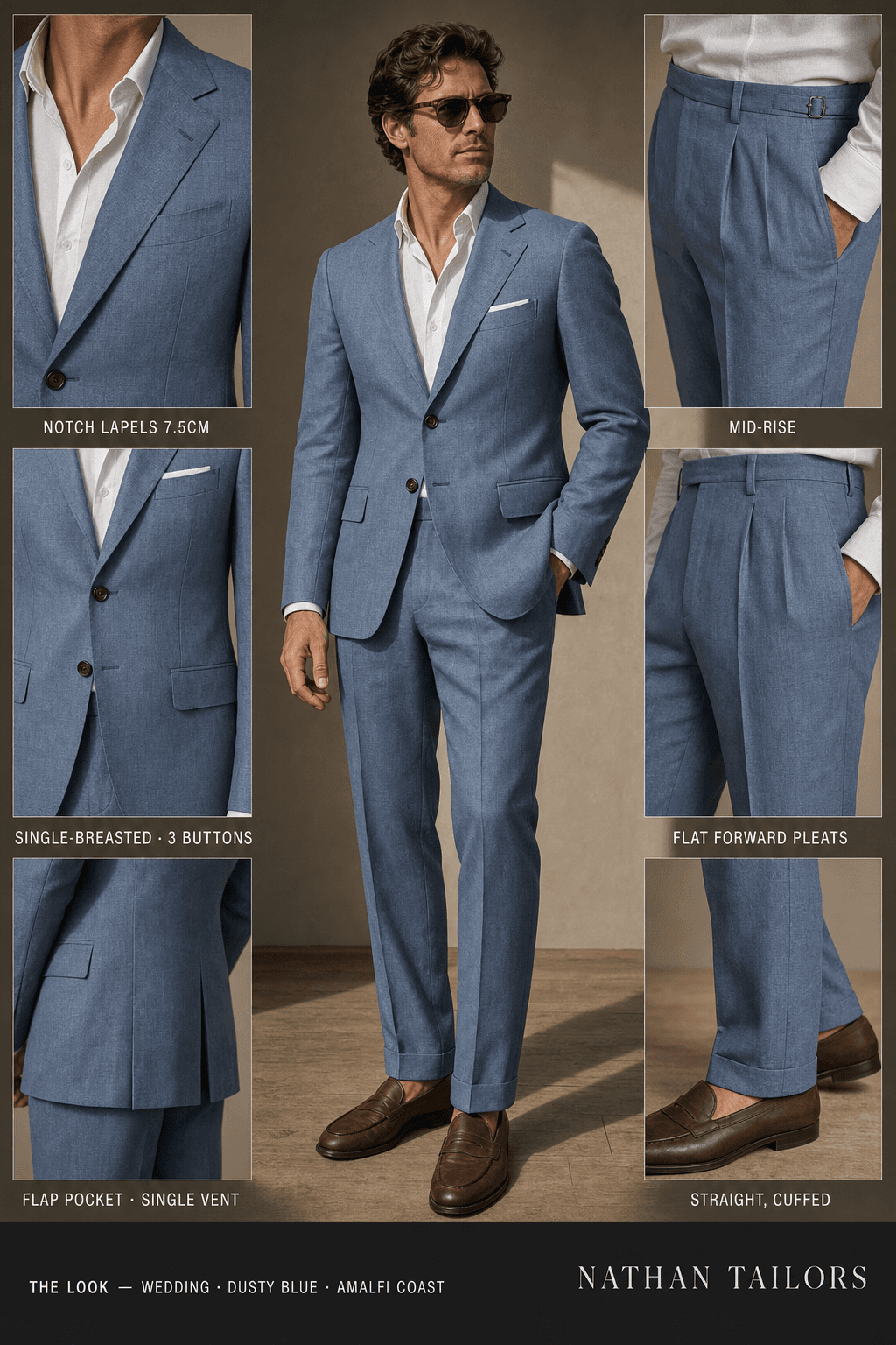 dusty blue single-breasted online custom suit — designed at RemoteSuit, made to measure online
