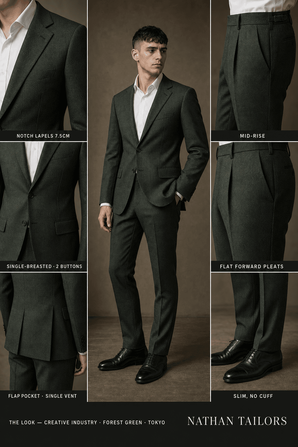 forest green glen plaid single-breasted notch-lapel online custom suit — designed online at RemoteSuit. Made-to-measure online custom suit available from $129.
