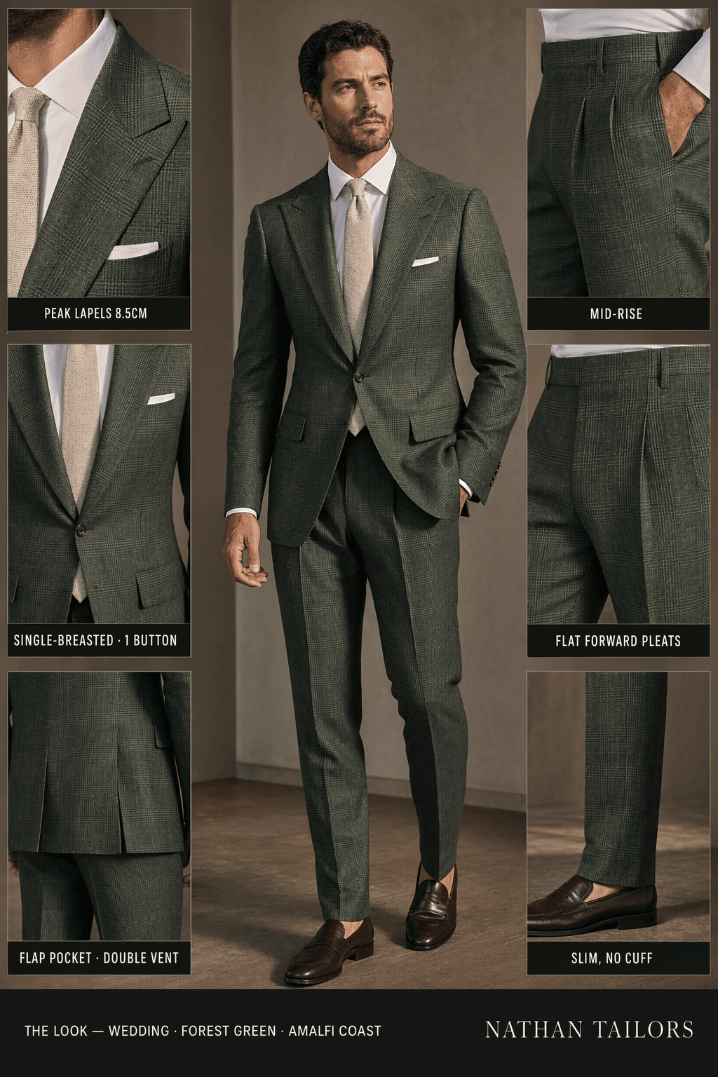 forest green single-breasted online custom suit — designed at RemoteSuit, made to measure online