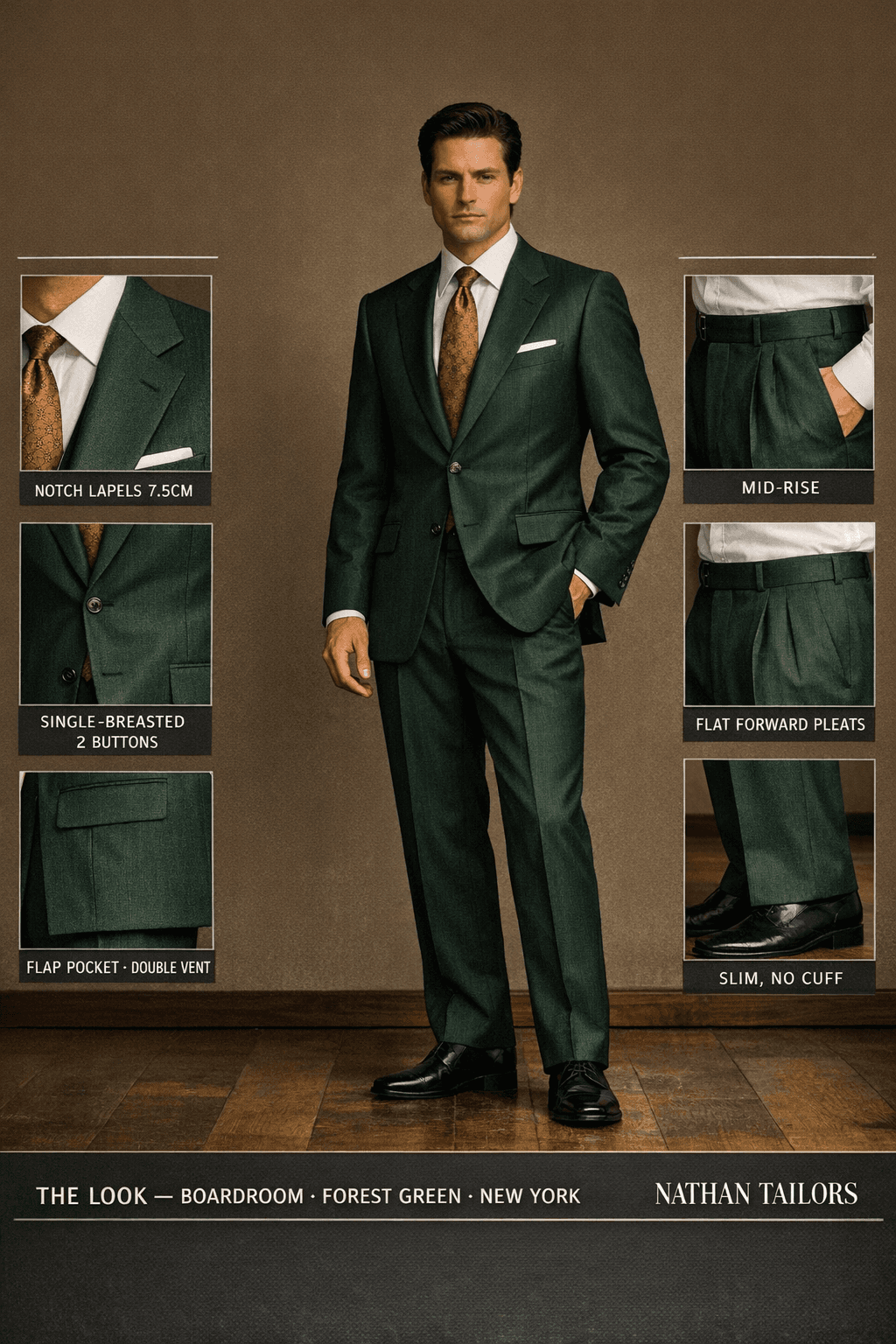 forest green single-breasted online custom suit — designed at RemoteSuit, made to measure online