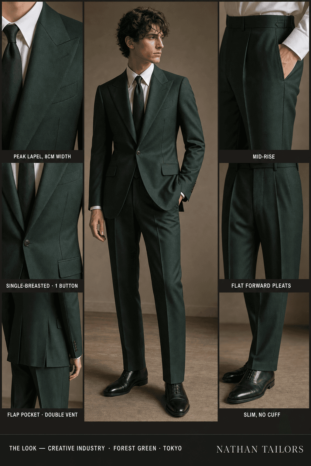 forest green single-breasted notch-lapel online custom suit — designed online at RemoteSuit. Made-to-measure online custom suit available from $129.