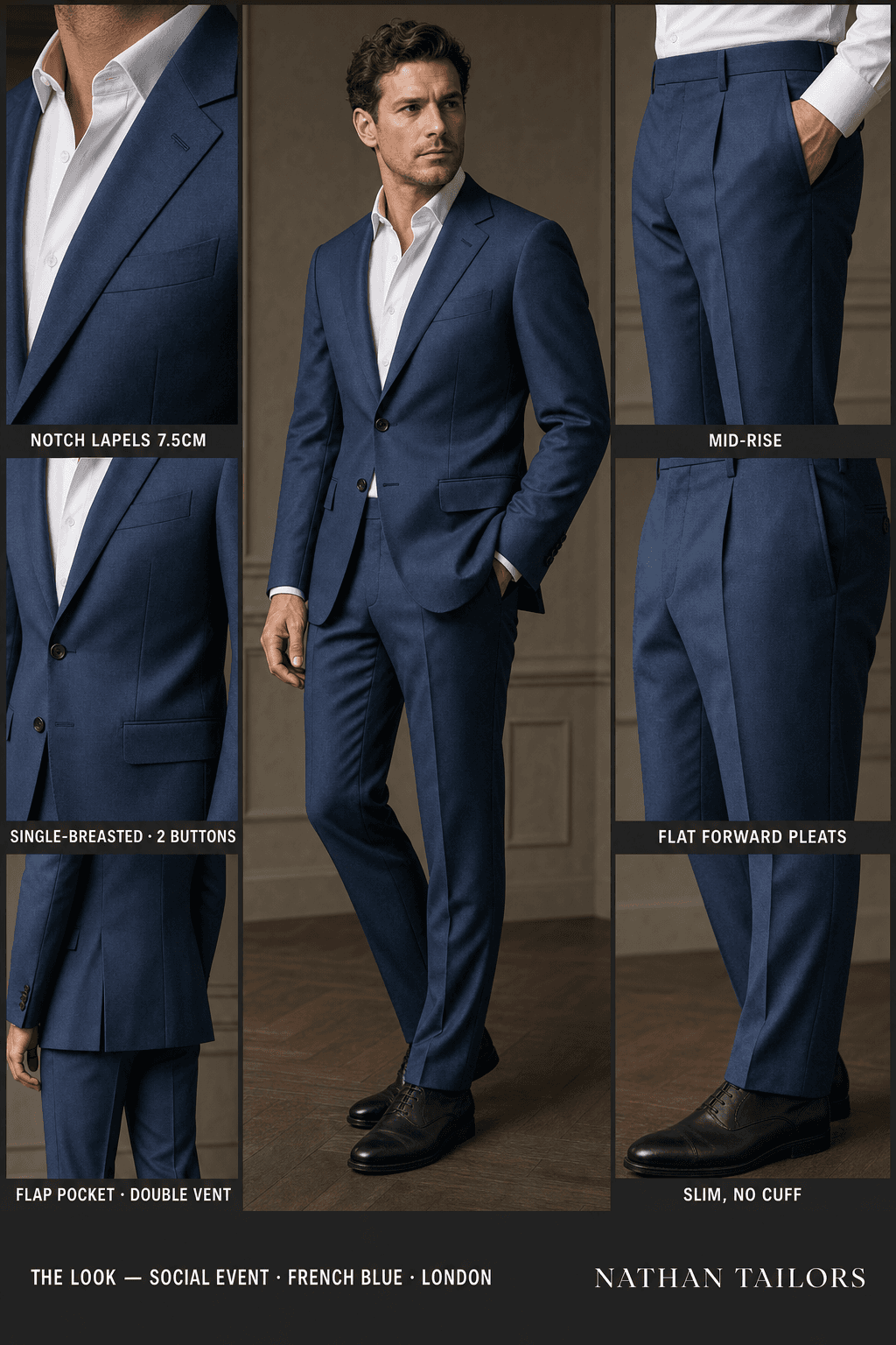 french blue single-breasted notch-lapel online custom suit — designed online at RemoteSuit. Made-to-measure online custom suit available from $129.