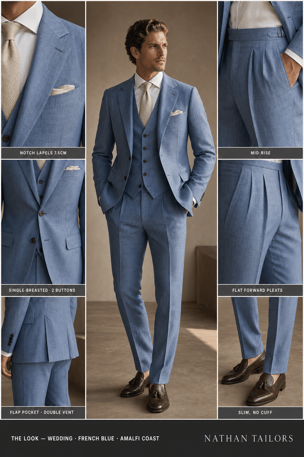 french blue single-breasted notch-lapel online custom suit — designed online at RemoteSuit. Made-to-measure online custom suit available from $129.