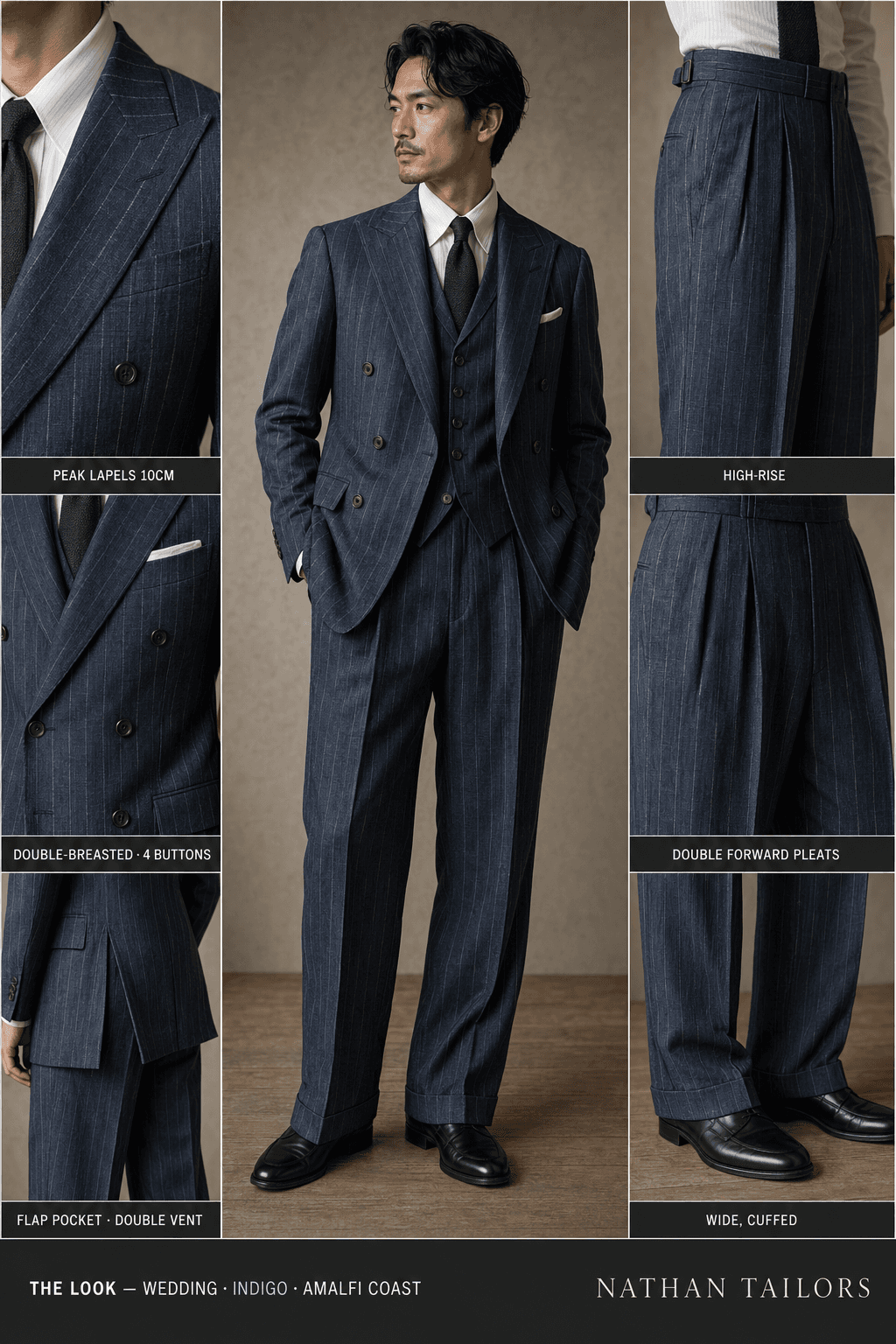 indigo double-breasted online custom suit — RemoteSuit made-to-measure design