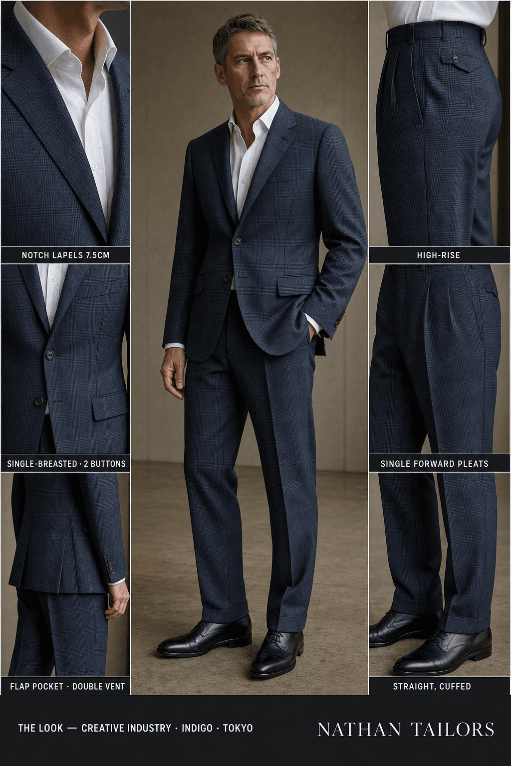indigo glen plaid single-breasted notch-lapel online custom suit — designed online at RemoteSuit. Made-to-measure online custom suit available from $149.
