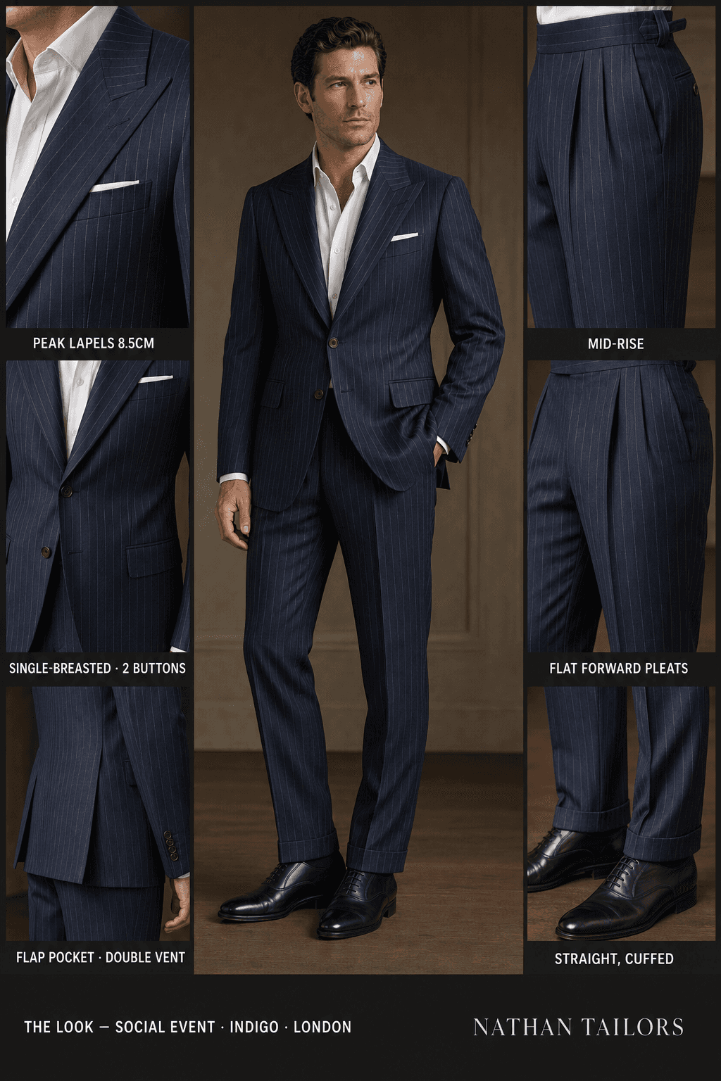 indigo pinstripe single-breasted online custom suit — designed at RemoteSuit, made to measure online