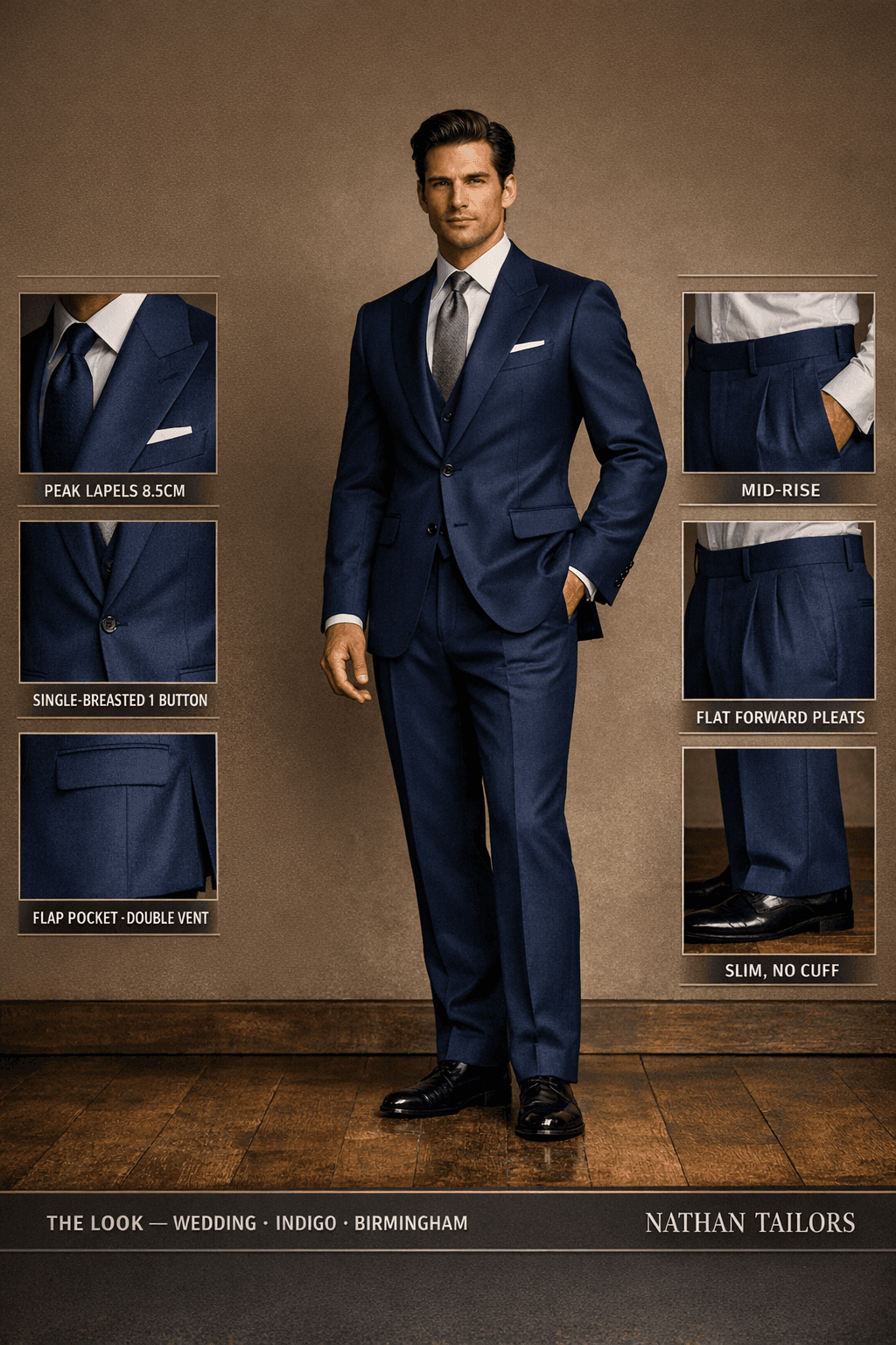 indigo single-breasted online custom suit — designed at RemoteSuit, made to measure online