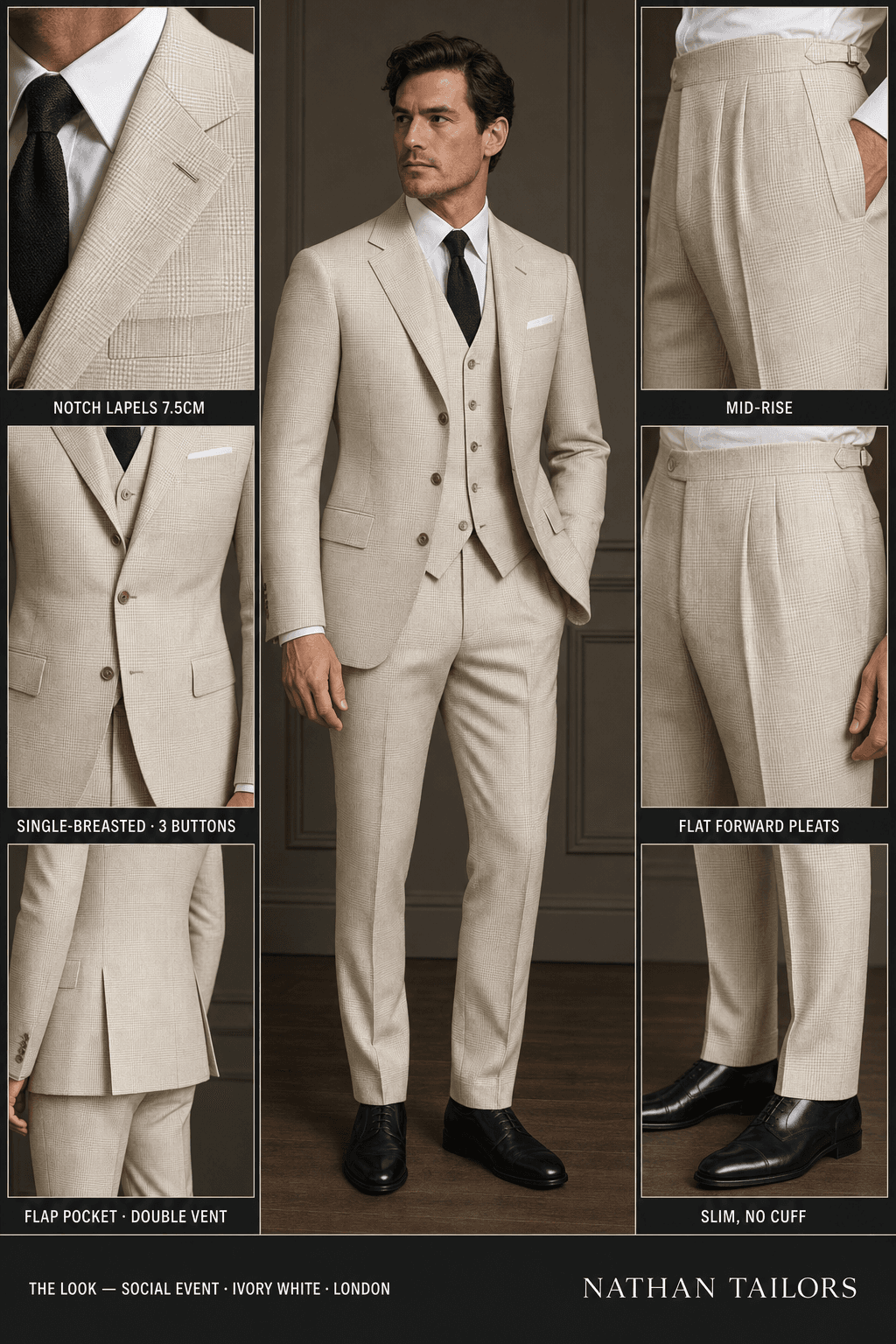 ivory white glen plaid single-breasted notch-lapel online custom suit — designed online at RemoteSuit. Made-to-measure online custom suit available from $129.