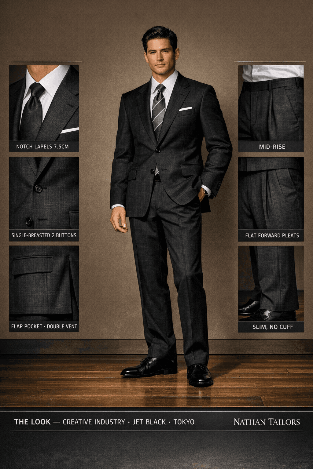 jet black single-breasted online custom suit — designed at RemoteSuit, made to measure online