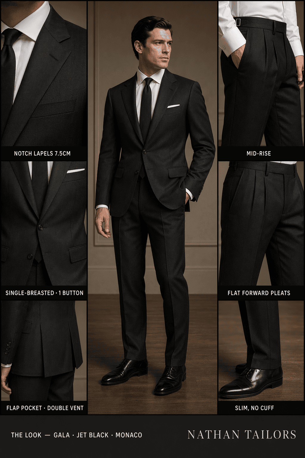 jet black single-breasted online custom suit — designed at RemoteSuit, made to measure online