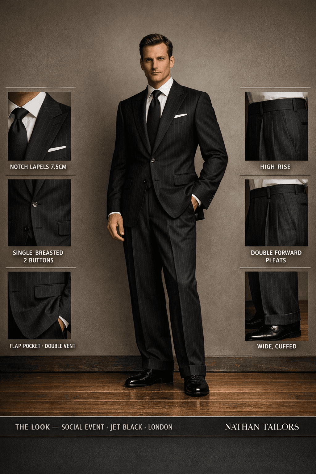 jet black single-breasted online custom suit — designed at RemoteSuit, made to measure online