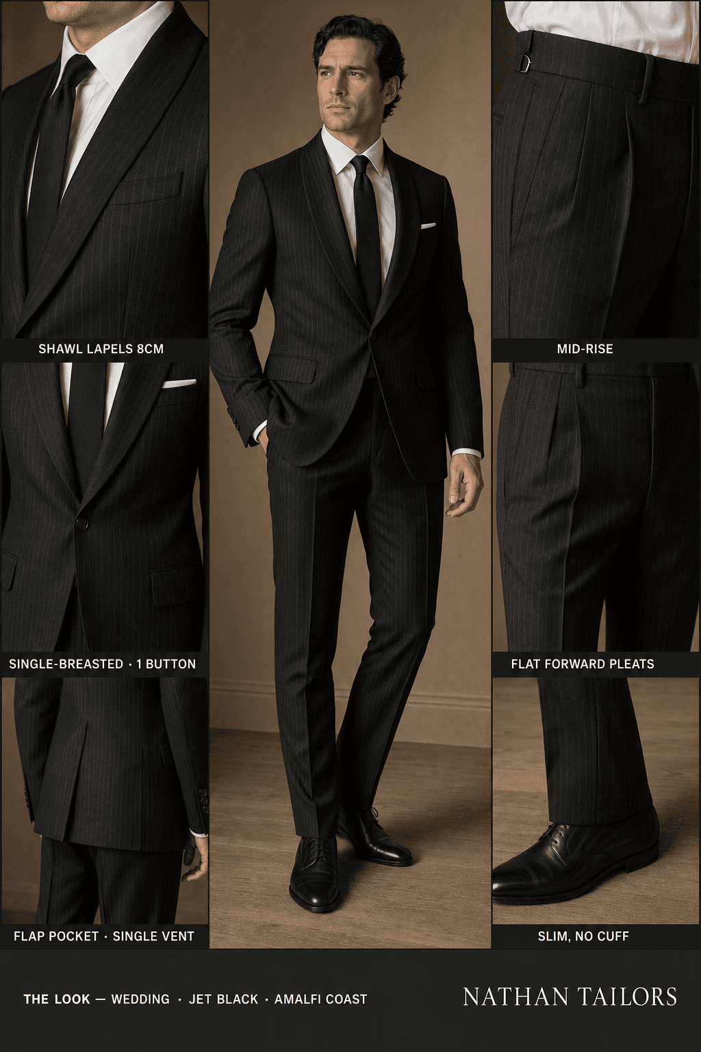 jet black single-breasted online custom suit — designed at RemoteSuit, made to measure online