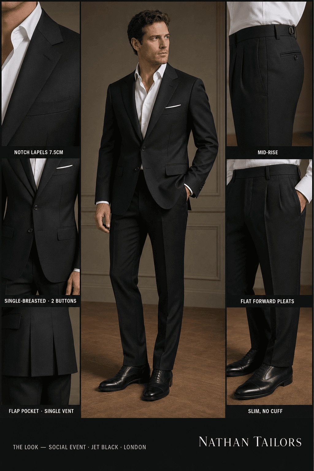 jet black single-breasted online custom suit — designed at RemoteSuit, made to measure online