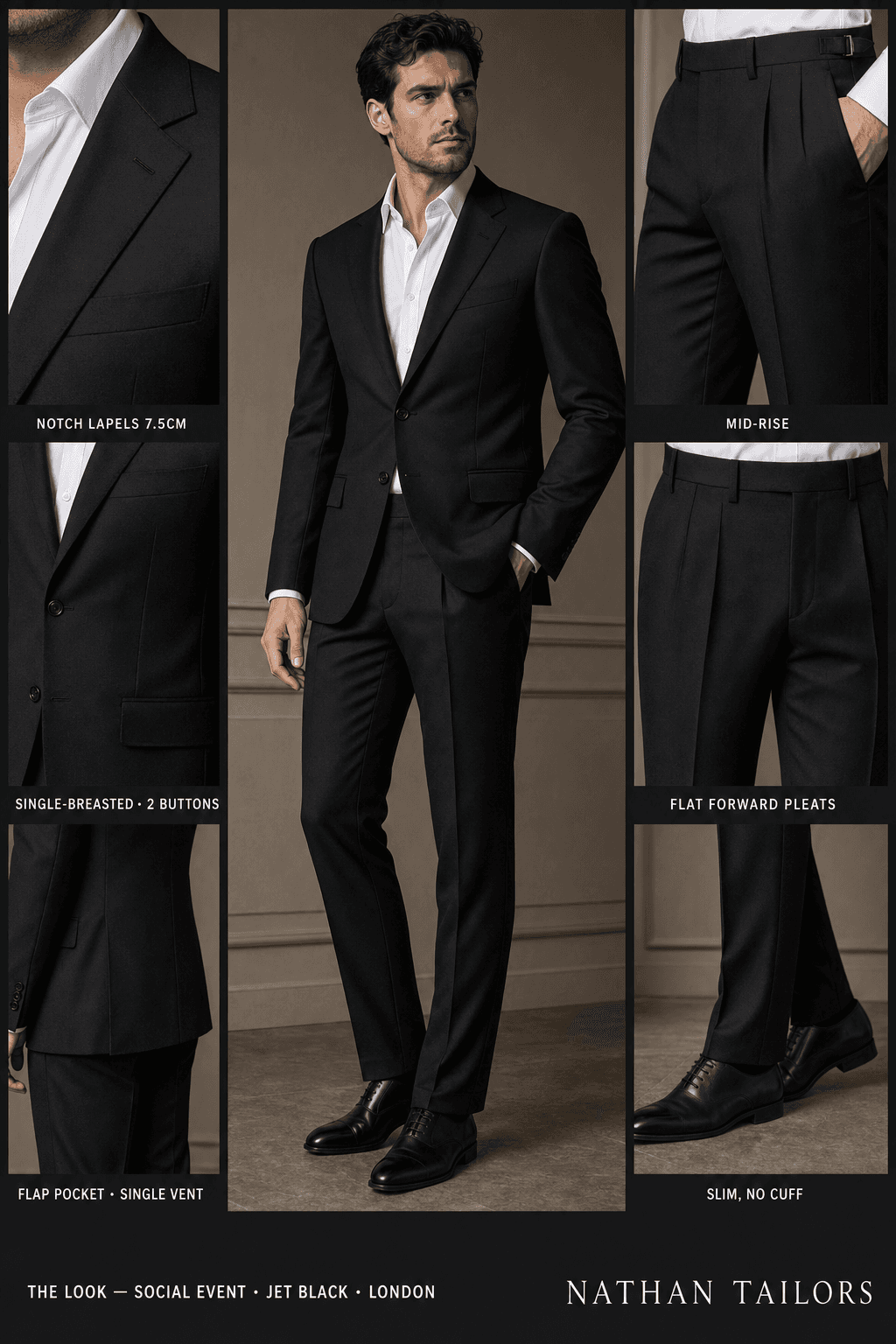 jet black single-breasted notch-lapel online custom suit — designed online at RemoteSuit. Made-to-measure online custom suit available from $129.
