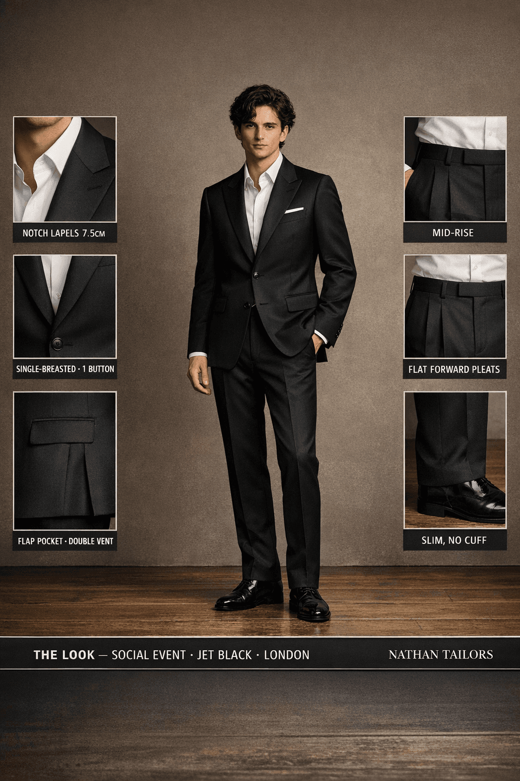 jet black single-breasted online custom suit — designed at RemoteSuit, made to measure online