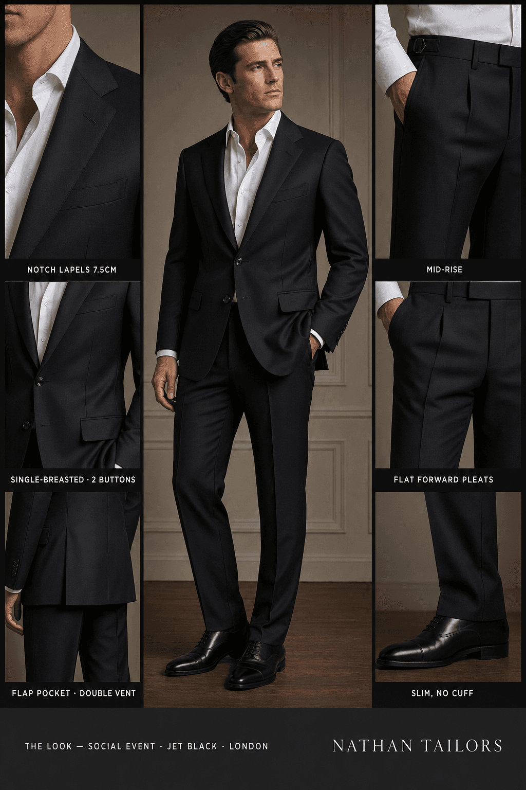 jet black single-breasted online custom suit — designed at RemoteSuit, made to measure online