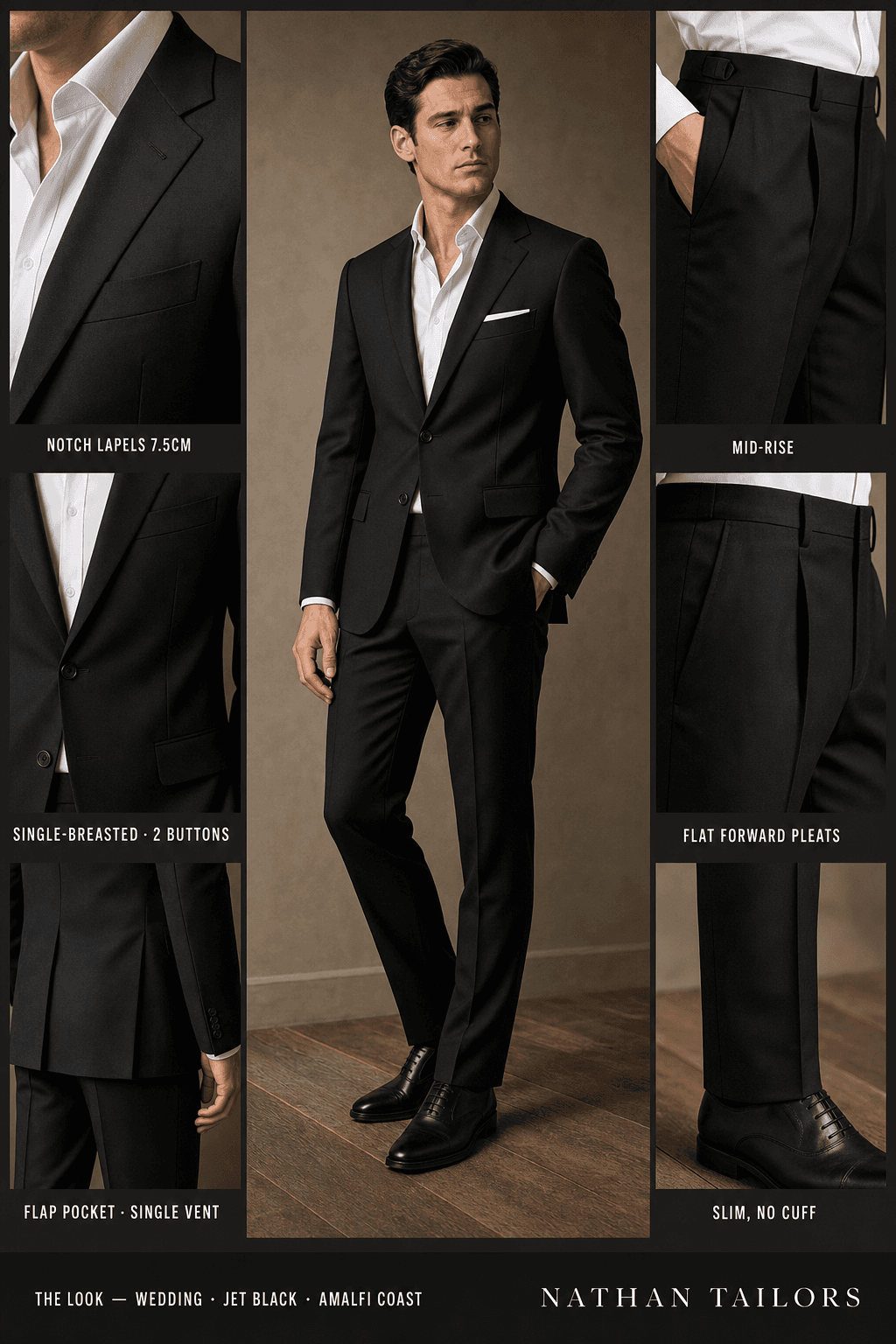 jet black single-breasted online custom suit — designed at RemoteSuit, made to measure online