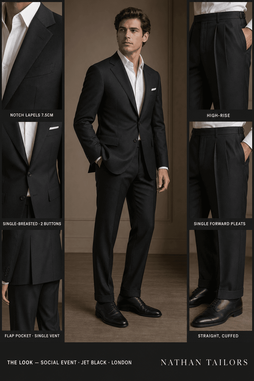 jet black single-breasted notch-lapel online custom suit — designed online at RemoteSuit. Made-to-measure online custom suit available from $109.